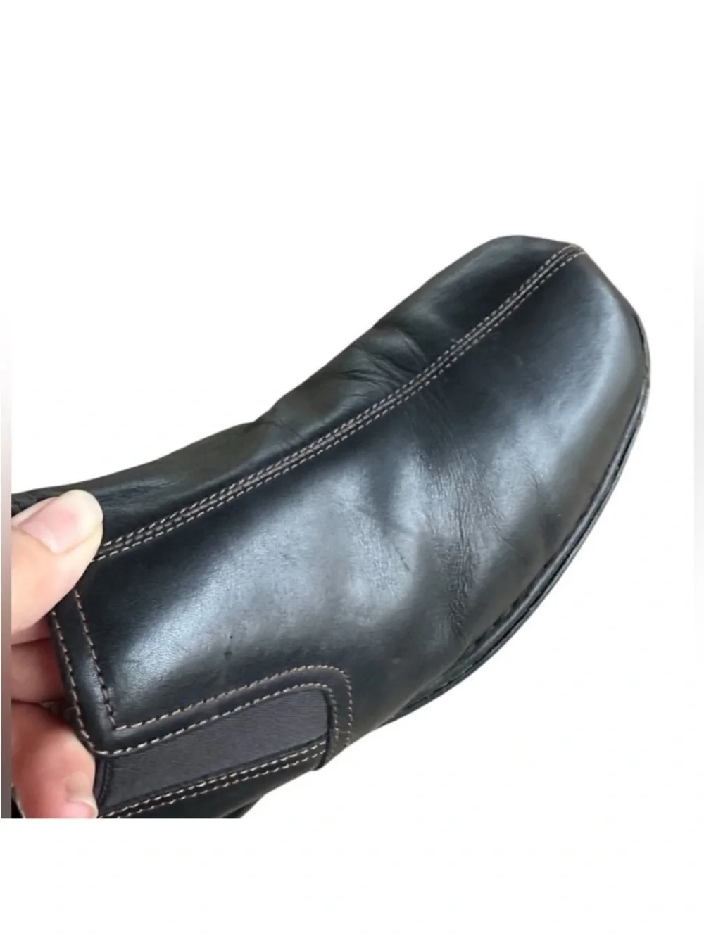 Cole Haan Black Comfortable Leather Slip-On Dress Loafers with Brown Heel Panel